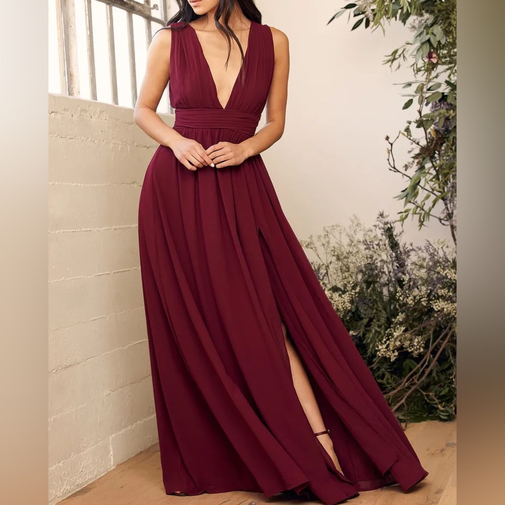NWT LULUS - Heavenly Hues Burgundy Maxi Dress